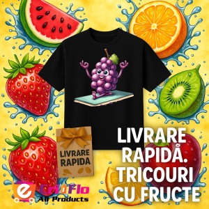 Tricou Strugure amuzant de vara yoga 2, Fructe, Copii | Dama, culoare negru - Img 12