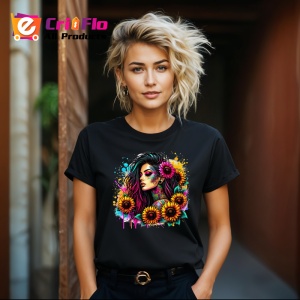 Tricou Sunflower cascade tattoo girl, fata cu cascada de floarea soarelui si tatuaje, Copii | Dama | Barbat , tricou negru - Img 8