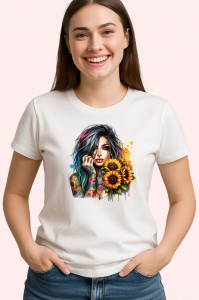Tricou sunflower eye rainbow girl, fata curcubeu cu floarea soarelui in ochi, Copii | Dama | Barbat - Img 3