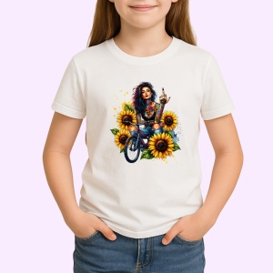 Tricou sunflower unicycle rebel girl, fata rebela cu monociclu si floarea soarelui, Copii | Dama | Barbat - Img 3
