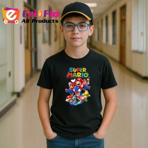Tricou Super Mario personajele din jocul video in versiune animata, Copii | Dama | Barbat , tricou negru