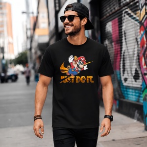 Tricou Super Mario Raccoon Fly Urban Street Design Just Do It, din bumbac 100%, tricou negru, Copii | Dama | Barbat - Img 5