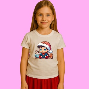 Tricou Superman Christmas Chibi Cu Cana Si Lumini, din bumbac 100%, tricou alb, Copii | Dama | Barbat - Img 2