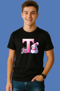 Tricou T Litera Craciun Roz Cu Om De Zapada Fulgi De Zapada, din bumbac 100% Copii | Dama | Barbat - Img 3