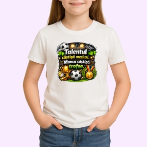 Tricou Talentul Castiga Meciuri Munca Trofee Fotbal, din bumbac 100% , tricou alb pentru Copii | Dama | Barbat - Img 2