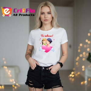 Tricou Te Iubesc Cuplu Copii Pe Nori Inima Roz, din bumbac 100% , tricou alb pentru Copii | Dama | Barbat - Img 7