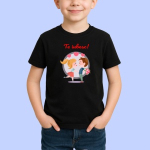Tricou Te Iubesc Cuplu Indragostit Cu Flori Si Inimi, din bumbac 100%, tricou negru Copii | Dama | Barbat - Img 2