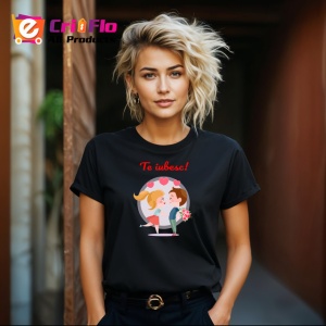 Tricou Te Iubesc Cuplu Indragostit Cu Flori Si Inimi, din bumbac 100%, tricou negru Copii | Dama | Barbat - Img 8