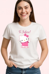 Tricou Te Iubesc Hello Kitty Personaj Desen, din bumbac 100% , tricou alb pentru Copii | Dama | Barbat - Img 3