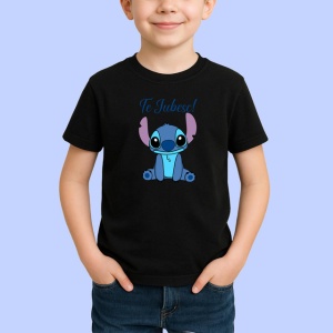 Tricou Te Iubesc Stitch Personaj Albastru, din bumbac 100%, tricou negru Copii | Dama | Barbat - Img 2