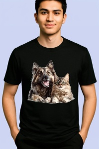 Tricou Terrier cu blana lunga si pisica blanda prietenie perfecta Copii | Dama | Barbat Barbat - Img 5