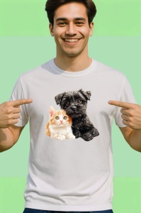 Tricou Terrier negru si pisica portocalie legatura sincera Copii | Dama | Barbat Barbat - Img 2