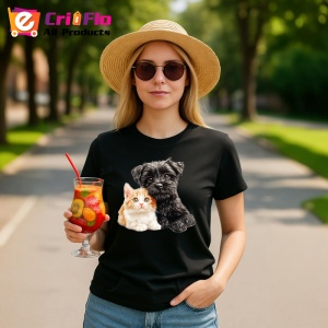 Tricou Terrier negru si pisica portocalie legatura sincera Copii | Dama | Barbat Barbat - Img 22