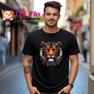 Tricou Tigru realist in culori neon fundal alb Copii | Dama | Barbat, culoare negru - Img 6
