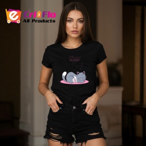 Tricou Time For Sleep Pisica Gri Dormind Luna, din bumbac 100%, tricou negru Copii | Dama | Barbat - Img 7