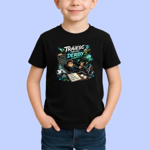Tricou Traiesc Pentru Derby Suporter Fotbal Amuzant, din bumbac 100%, tricou negru Copii | Dama | Barbat - Img 2