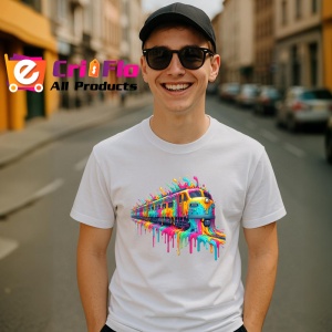 Tricou Tren in miscare cu vopsea curcubeu si splash Copii | Dama | Barbat