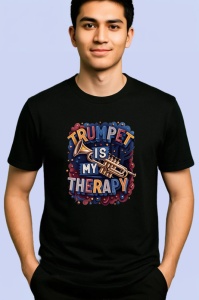 Tricou Trumpet Is My Therapy, Copii | Dama | Barbat, culoare negru - Img 2