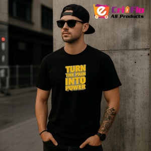 Tricou Turn The Pain Into Power Text Galben Bold, din bumbac 100%, tricou negru Copii | Dama | Barbat - Img 6