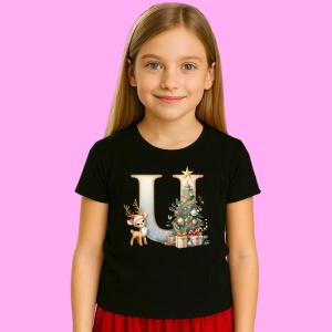 Tricou U Litere Craciun Cu Ren, Brad, Luminite Si Cadouri, din bumbac 100% Copii | Dama | Barbat