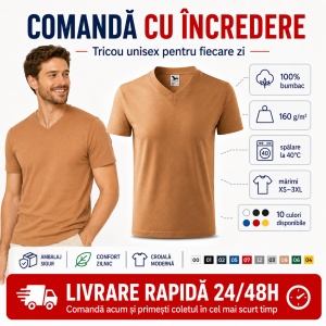 Tricou Unisex Damă și Bărbat Malfini 102, Guler în V, 100% Bumbac, 160 g/m², XS–3XL - Img 7