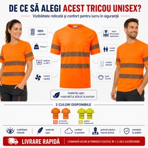 Tricou Unisex Damă și Bărbat Rimeck HV Dry, Vizibilitate Ridicată, Benzi Reflectorizante Segmentate, 100% Poliester, 150 g/m - Img 2