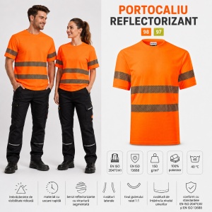 Tricou Unisex Damă și Bărbat Rimeck HV Dry, Vizibilitate Ridicată, Benzi Reflectorizante Segmentate, 100% Poliester, 150 g/m - Img 12
