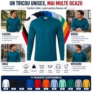 Tricou Unisex Damă și Bărbat Rimeck, Mânecă Lungă cu Manșete, 100% Bumbac, 160 g/m², S–3XL - Img 5