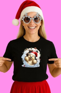 Tricou Ursulet Cu Fulgi Craciun, din bumbac 100% Copii | Dama | Barbat