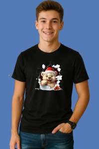 Tricou Ursulet Cu Fundal Inghetat Craciun, din bumbac 100% Copii | Dama | Barbat - Img 2