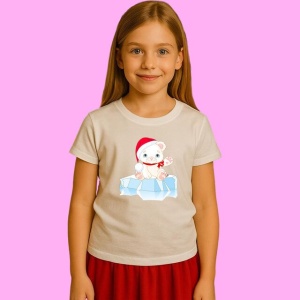 Tricou Ursulet Pe Gheata Craciun, din bumbac 100%, tricou alb, Copii | Dama | Barbat - Img 2