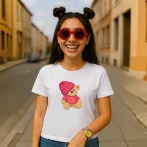 Tricou Ursulet Roz Happy - Copii | Dama | Barbat - Img 2