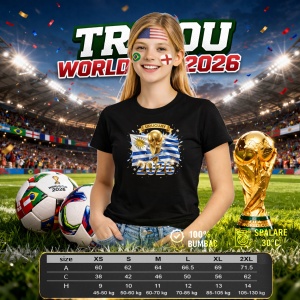 Tricou Uruguay World Cup 2026 Fifa V2, din bumbac 100%, tricou negru, Copii | Dama | Barbat - Img 8
