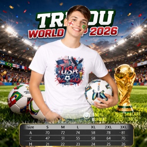 Tricou Usa World Cup 2026 Fifa, din bumbac 100%, tricou alb, Copii | Dama | Barbat - Img 6
