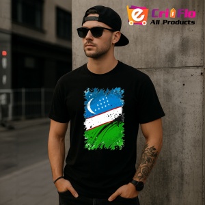 Tricou Uzbekistan Steag Splash Art, Copii | Dama | Barbat, culoare negru - Img 6