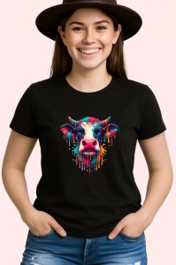Tricou Vaca alb negru in stil graffiti modern Copii | Dama | Barbat, culoare negru - Img 3