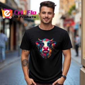 Tricou Vaca alb negru in stil graffiti modern Copii | Dama | Barbat, culoare negru - Img 5