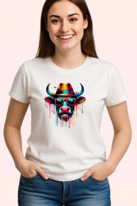 Tricou Vaca cu ochelari si palarie fundal alb Copii | Dama | Barbat - Img 3