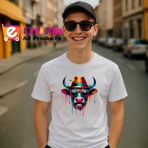 Tricou Vaca cu ochelari si palarie fundal alb Copii | Dama | Barbat - Img 5
