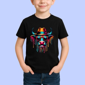 Tricou Vaca cu ochelari si palarie fundal alb Copii | Dama | Barbat, culoare negru - Img 4