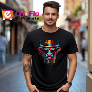 Tricou Vaca cu ochelari si palarie fundal alb Copii | Dama | Barbat, culoare negru - Img 6