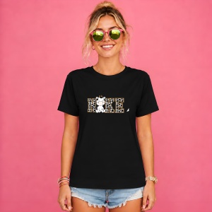 Tricou Vacuta Model Leopard Logo Fashion Alb Negru, din bumbac 100%, tricou negru, Copii | Dama | Barbat