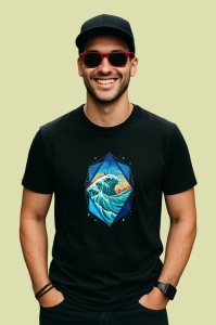 Tricou Val Ocean Albastru Geometric, Copii | Dama | Barbat, culoare negru - Img 1