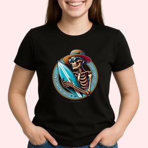 Tricou Vara Fara Sfarsit , Surfing in esenta Negru, Skeleton Summer Surf Beach Negru, Copii | Dama | Barbat - Img 3