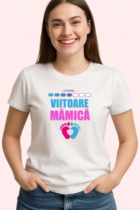 Tricou Viitoare Mamica Loading, din bumbac 100%, tricou alb, Dama | Barbat