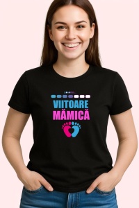 Tricou Viitoare Mamica Loading, din bumbac 100%, tricou negru, Dama | Barbat - Img 2