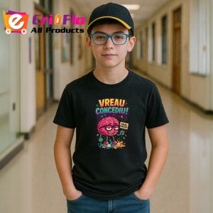 Tricou Vreau concediu, creier obosit, Copii | Dama | Barbat , tricou negru - Img 5