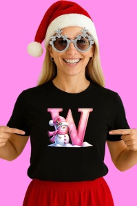 Tricou W Litera Craciun Roz Cu Om De Zapada Fulgi De Zapada, din bumbac 100% Copii | Dama | Barbat - Img 3