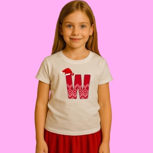 Tricou W Litera Rosie Cu Caciulita Si Inimioare Albe, din bumbac 100% Copii | Dama | Barbat - Img 3