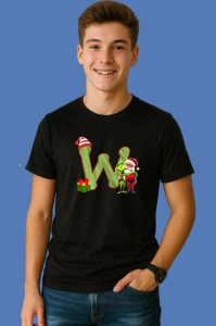 Tricou W Litere Craciun Cu Mos Si Spiridus Verde, din bumbac 100% Copii | Dama | Barbat - Img 2